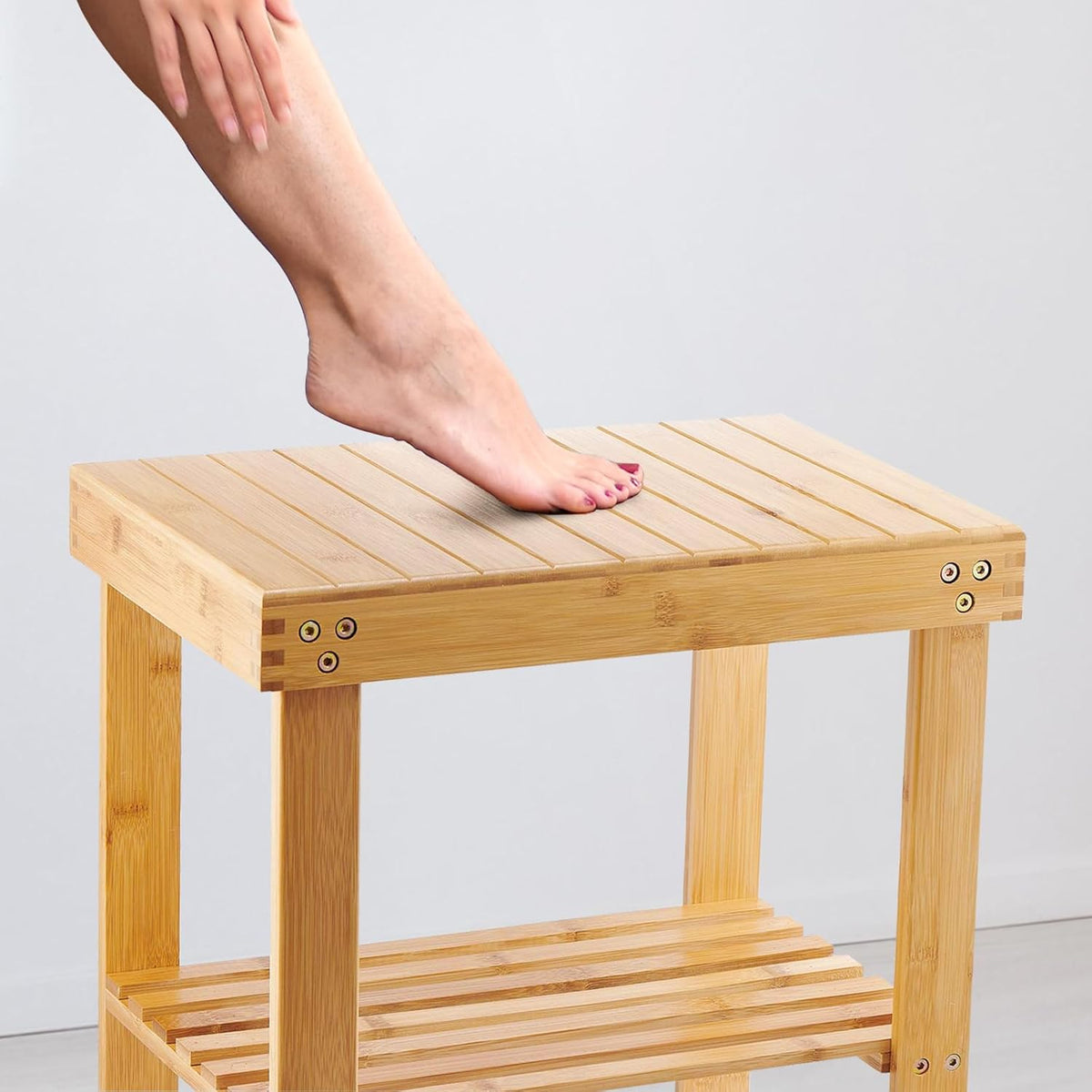 VaeFae Banco de ducha de bambú, taburete de asiento de banco de spa...