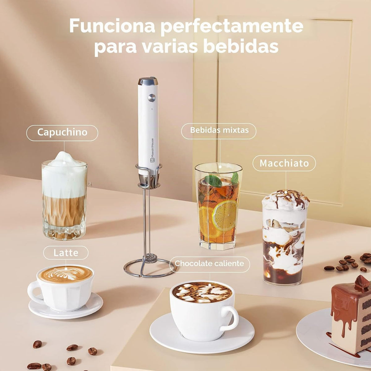 Maestri House LunaFro - Espumador de leche recargable con soporte,...