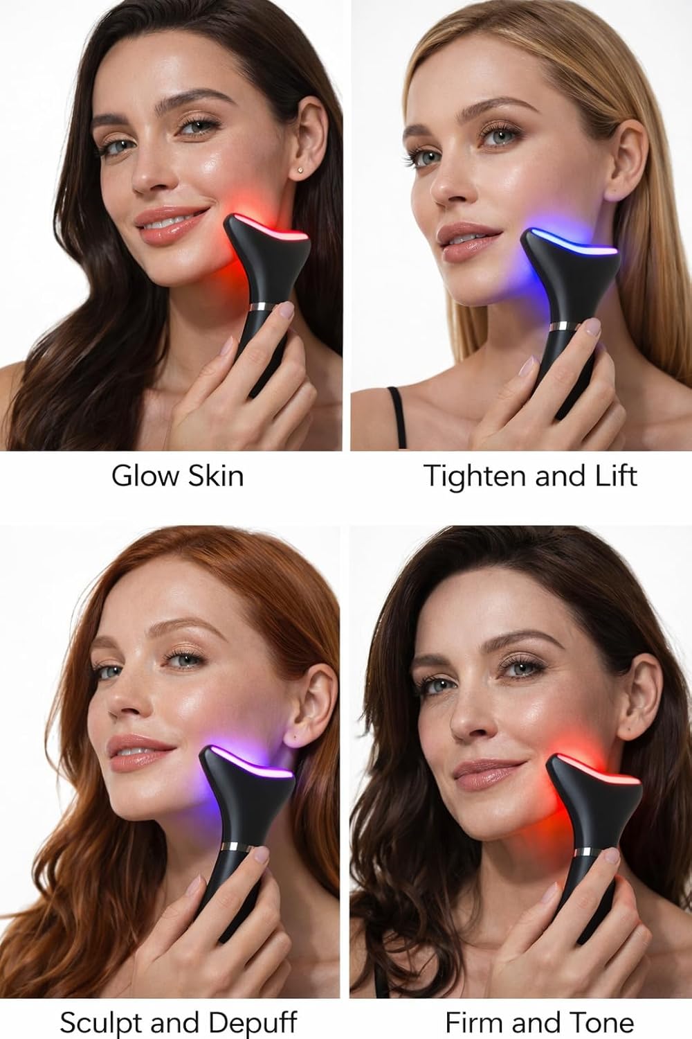 SKINTRIX Masajeador facial y cuello LED 3 en 1, dispositivo de bell...