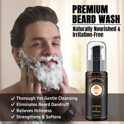 XIKEZAN Kit mejorado de aseo para barba con acondicionador de barba, aceite de barba, bálsamo para barba, cepillo para barba, lavado de barba/champú, peine para barba, tijeras para barba, bolsa de