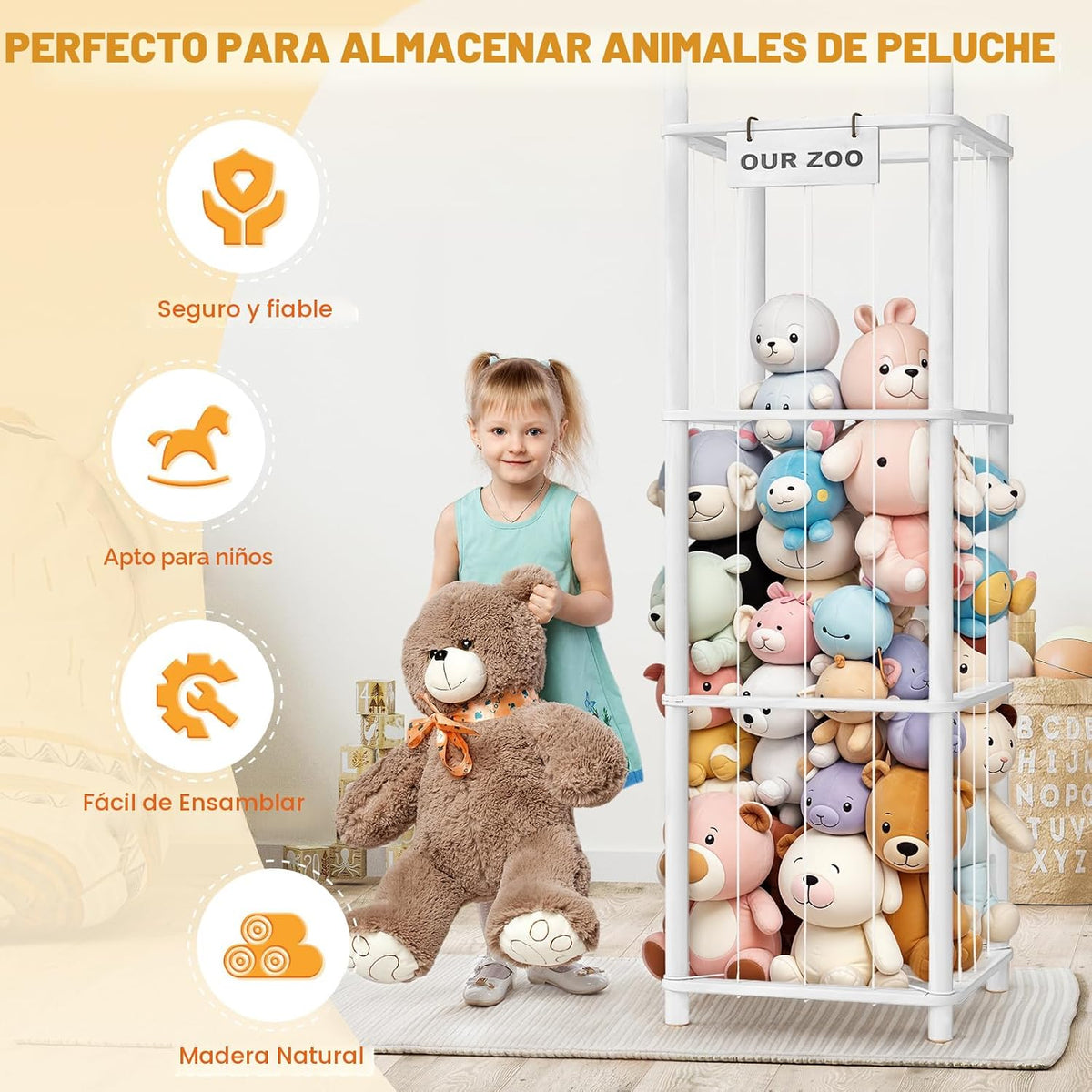 Woodure Organizador y Almacenamiento para Animales de Peluche, Sopo...