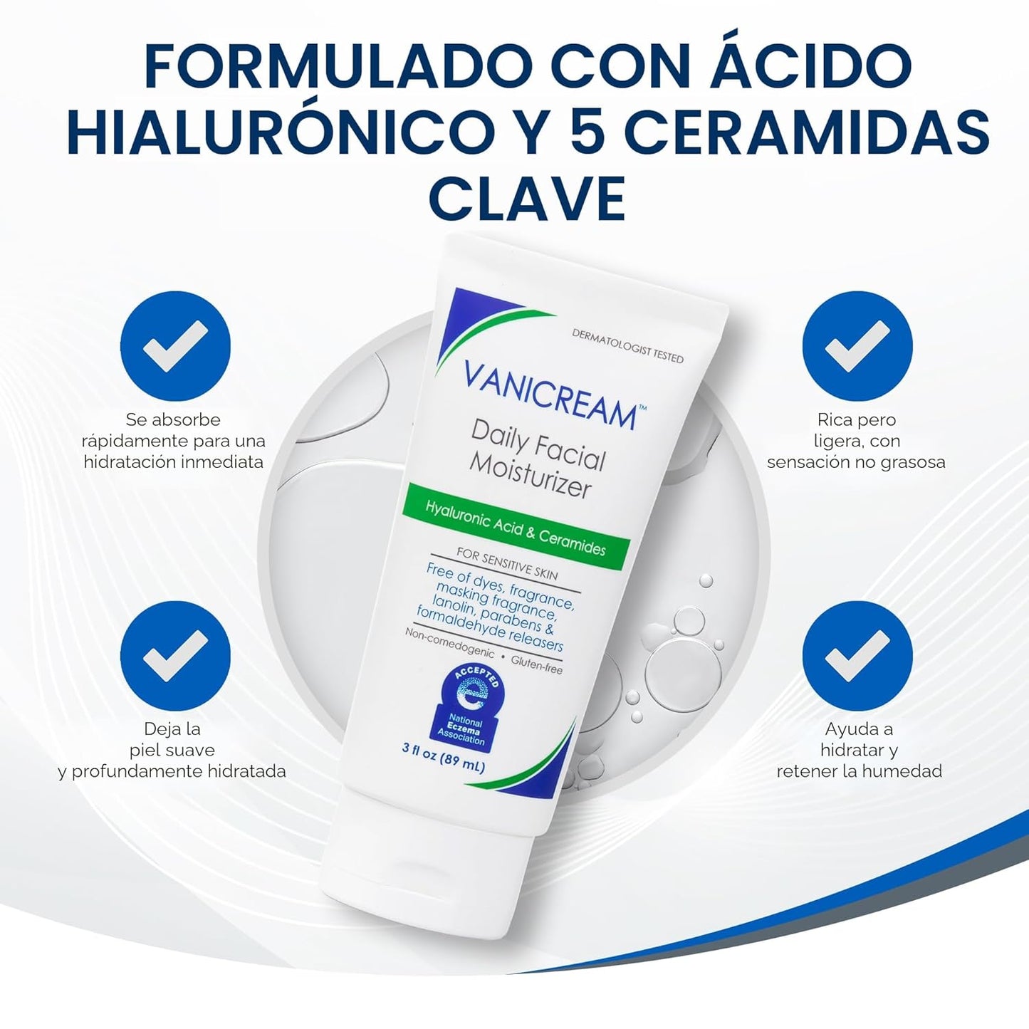 Vanicream Hidratante facial diario con ceramidas y ácido hialurónic...