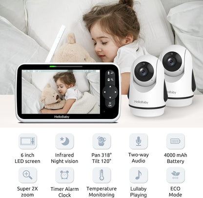 HelloBaby Monitor de Video para Bebés con Pantalla Grande IPS Mejor...