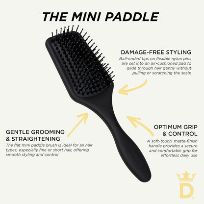 Denman Mini cepillo de pelo con cojín de paleta para secar con soplado, desenredar y viajar sobre la marcha, estilo cómodo, alisado y alisado, para mujeres y hombres, D84