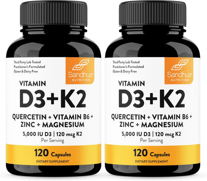Sandhu's Vitamina D3 K2 Magnesio 5000 UI, Cápsulas de 120mcg K2...