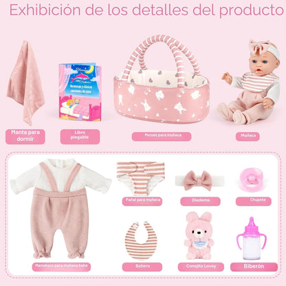 Dreamon Juego de Muñeca Bebé de 12 pulgadas con Cuna Moisés Portáti...