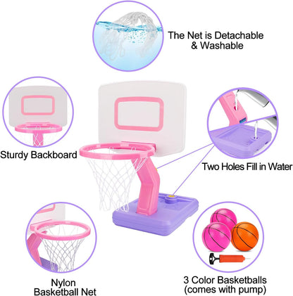 Aro de baloncesto para niñas pequeñas, rosa, ajustable, mini, con b...