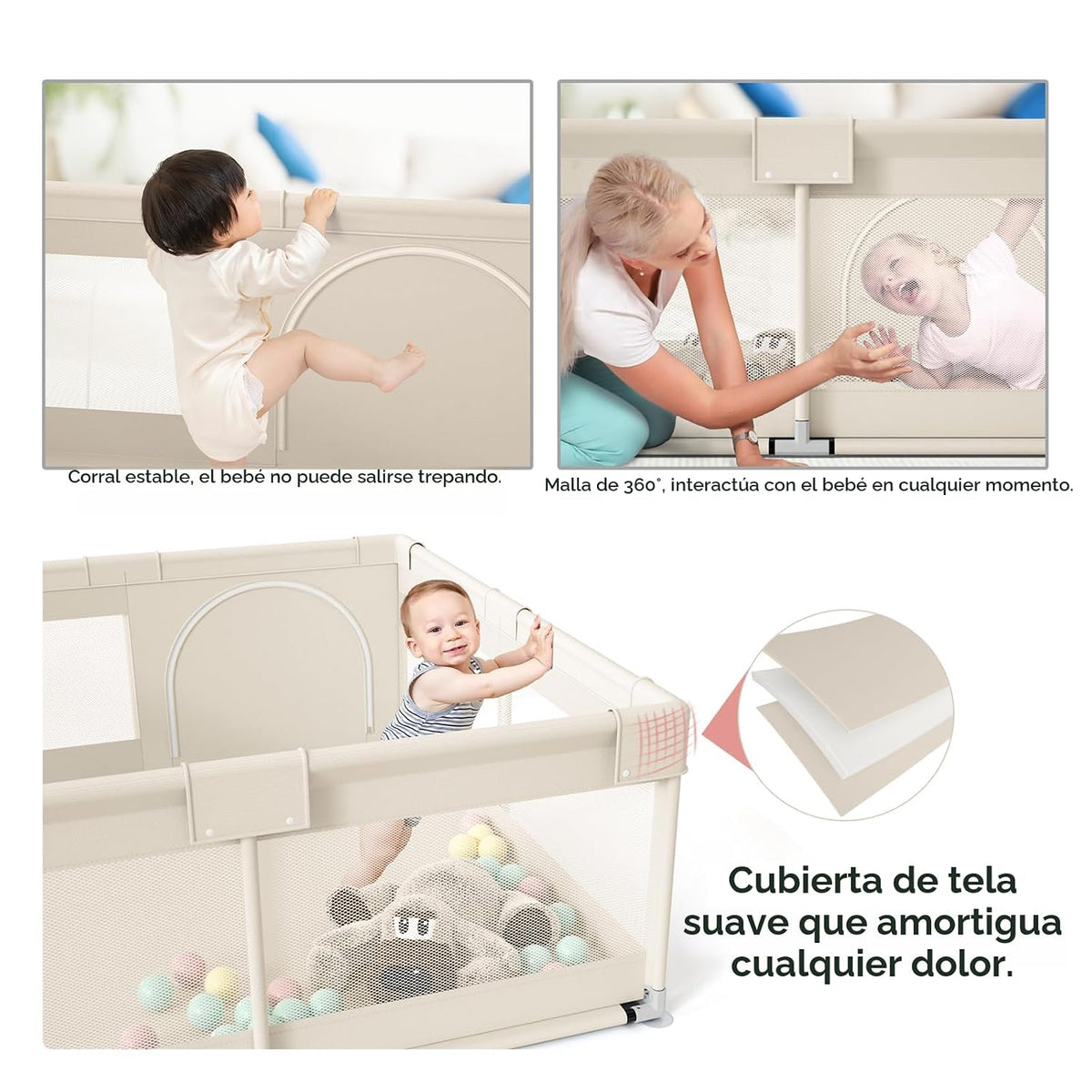 Fodoss Corralito para bebés, corralito mejorado para bebés y niños...