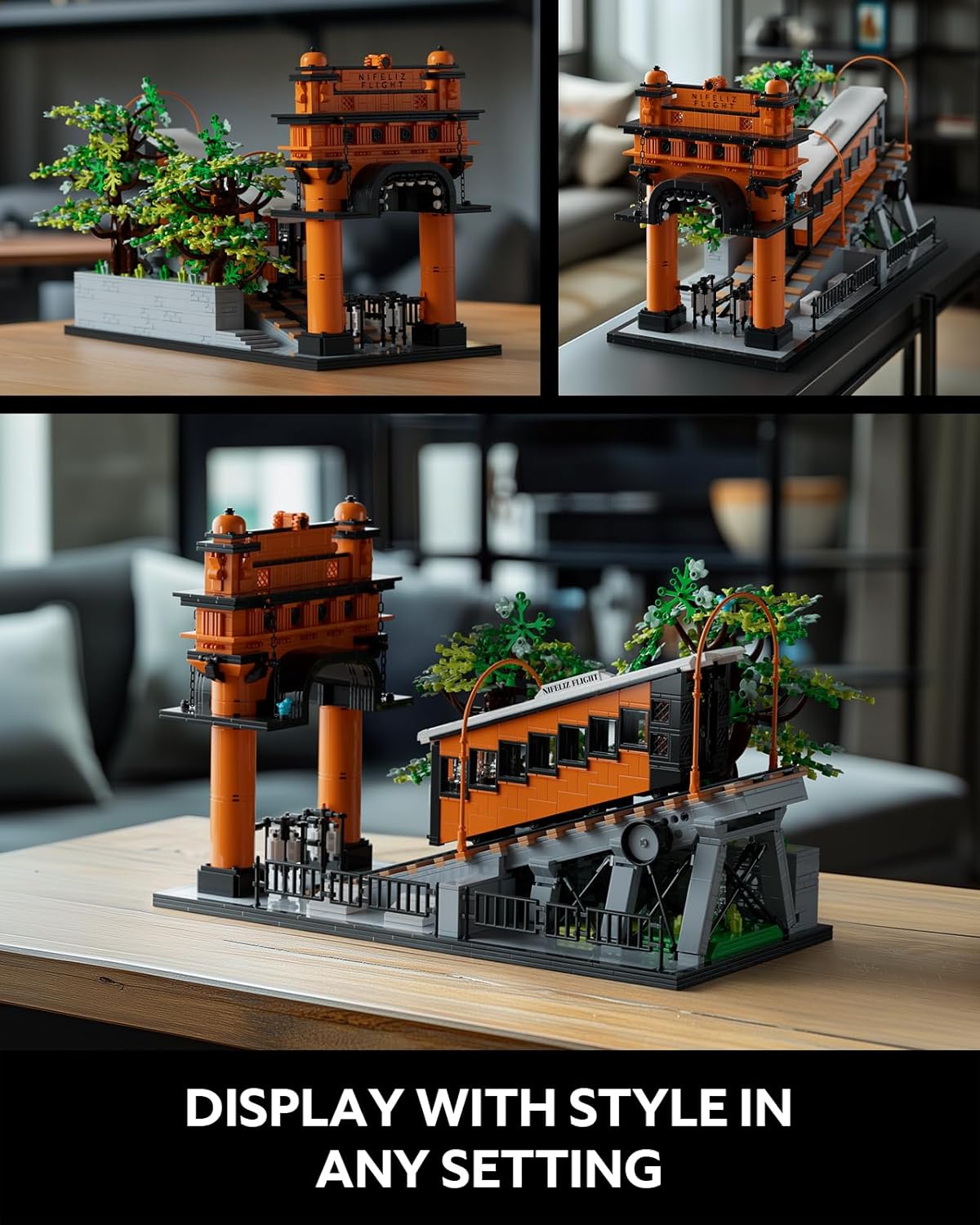 Nifeliz Juego de construcción de ferrocarril de vuelo, modelo vintage de exhibición de teleférico para decoración, regalo memorable para adultos (2,892 unidades, NF10294)