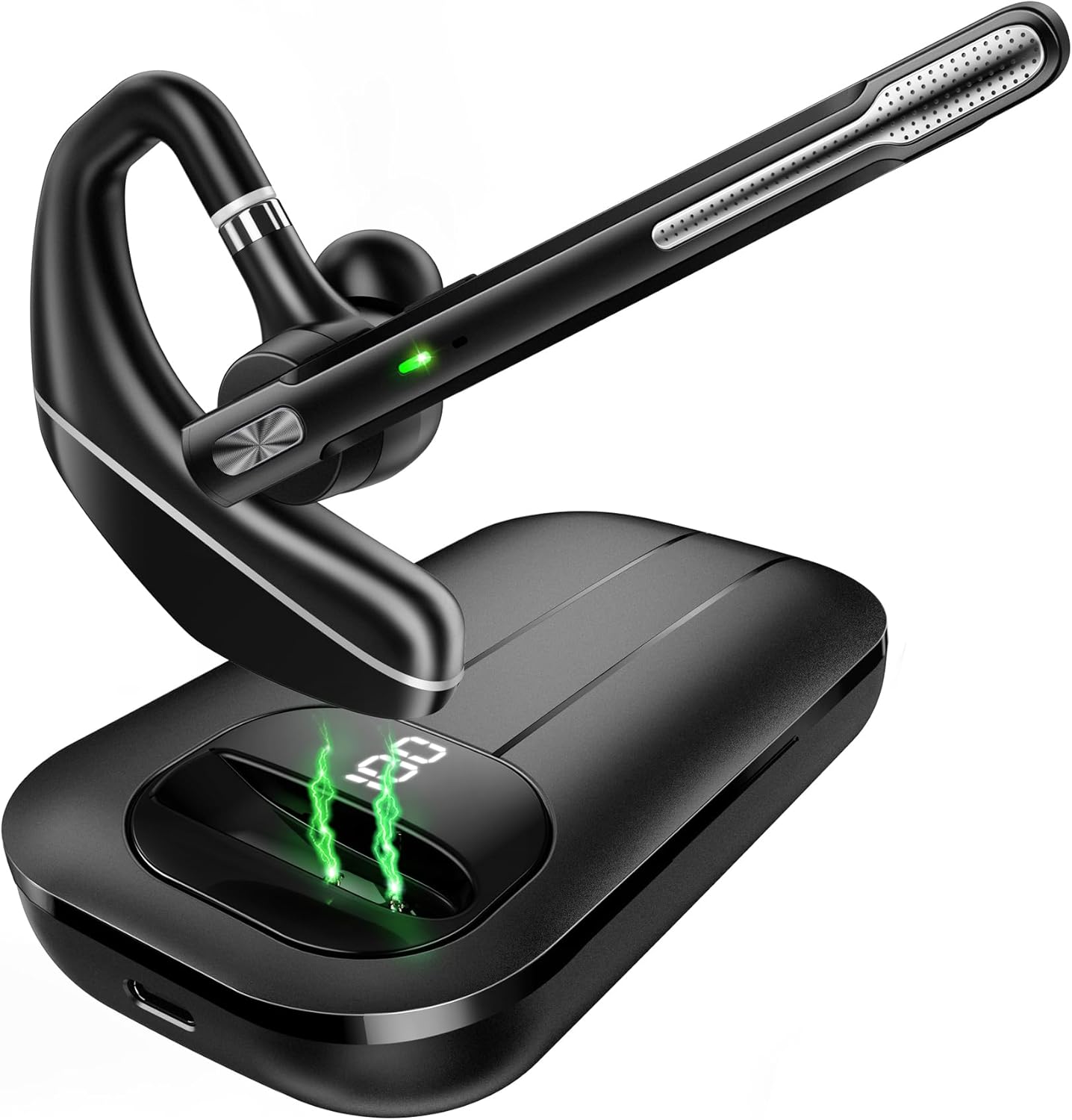 Auriculares Bluetooth V5.3, auricular inalámbrico con funda de carga de 1000 mAh, tiempo de conversación 96 horas, auriculares con cancelación de ruido manos libres con micrófono dual para