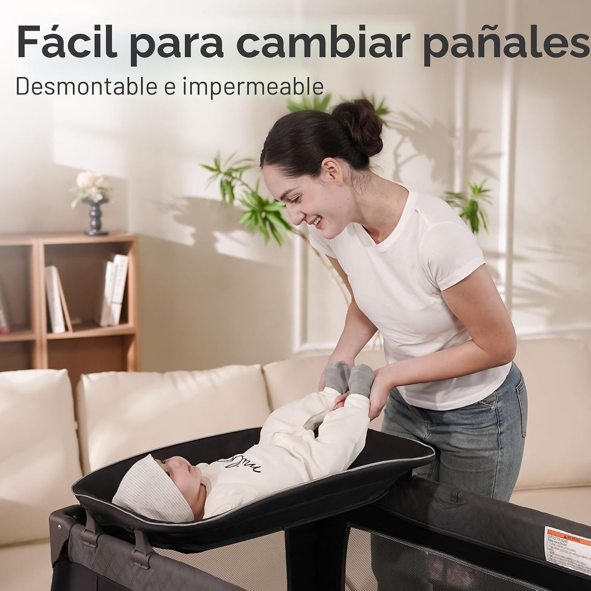 Pamo Babe Pack and Play 4 en 1 - Corral para bebés con moisés y cam...