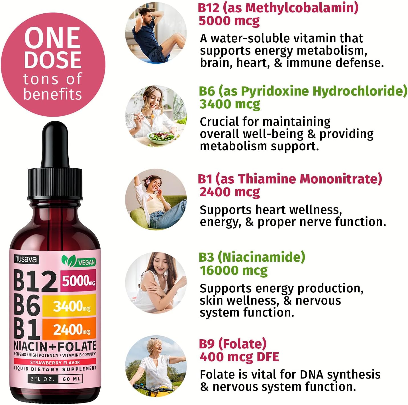 (Paquete de 4) Gotas líquidas de vitamina B12 y B6, complejo de vit...