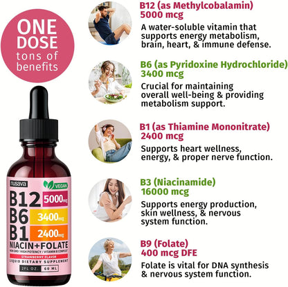 (Paquete de 4) Gotas líquidas de vitamina B12 y B6, complejo de vit...