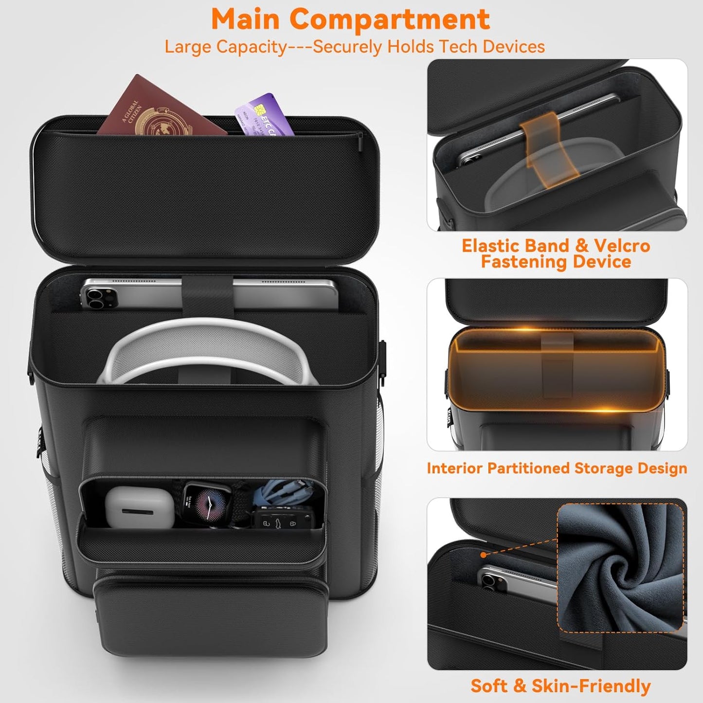 KDD Estuche organizador electrónico de viaje, bolsa de almacenamiento portátil para accesorios tecnológicos para artículos esenciales de viaje, estuche de almacenamiento de gran capacidad con