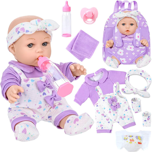 UZIDBTO Muñeca bebé de 12" con mochila portabebés con patrón de...