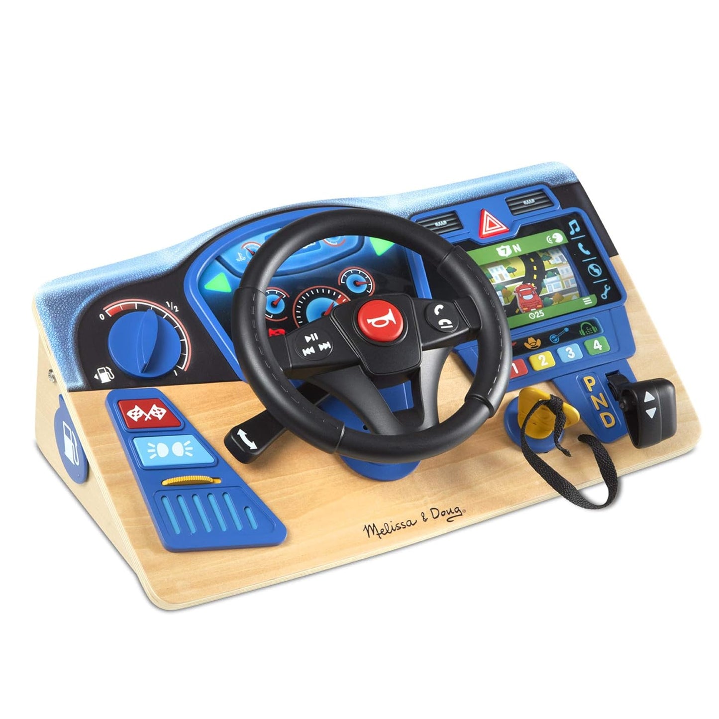 Melissa & Doug Vroom & Zoom, tablero interactivo de madera, volante de coche de carreras, luces y sonidos, juguetes de aprendizaje preescolar para niñas y niños mayores de 3 años - Certificado FSC