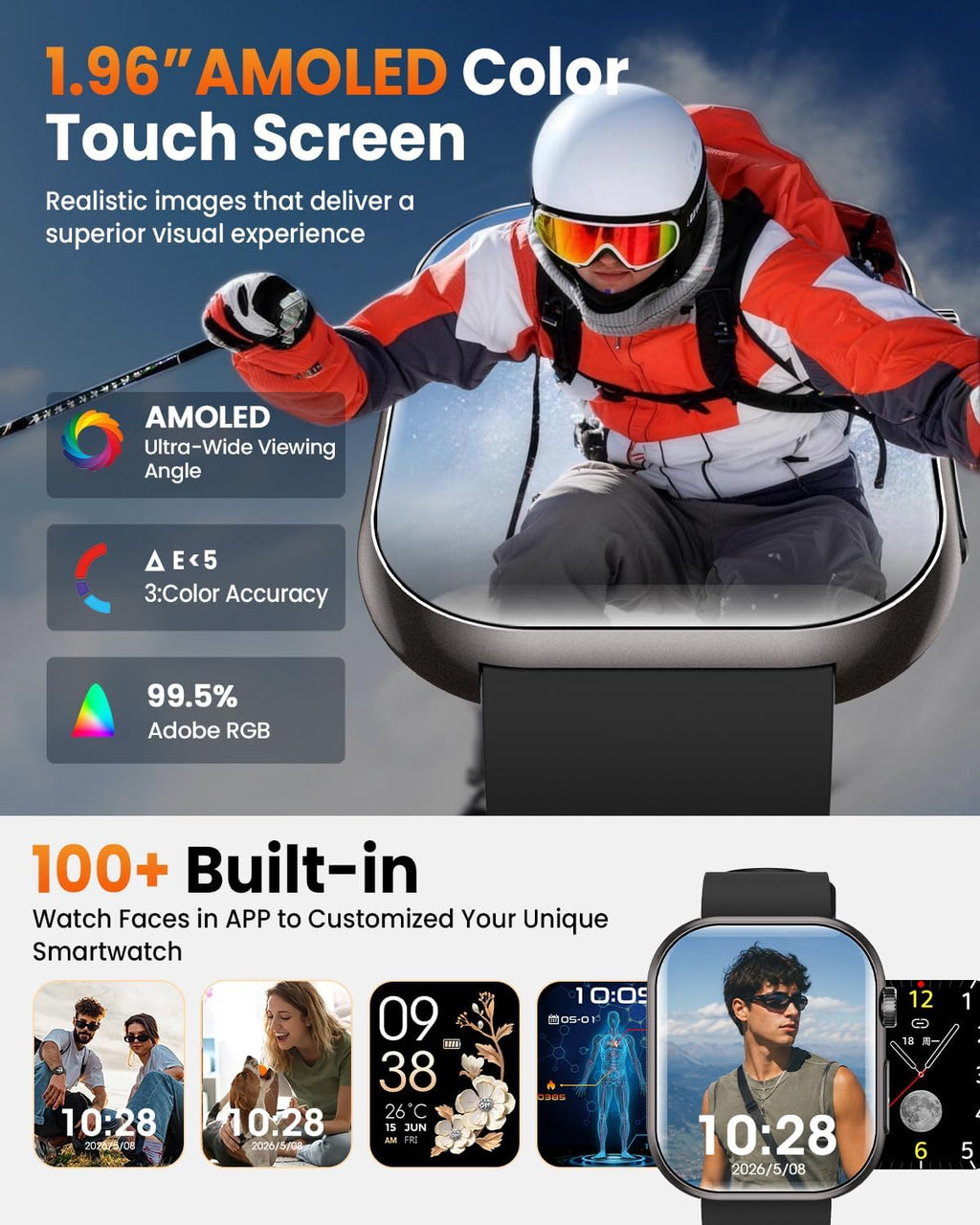 Relojes inteligentes para hombres, reloj inteligente AMOLED de salu...