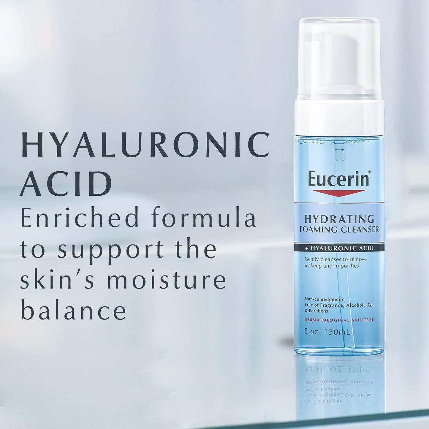 Eucerin Limpiador facial diario hidratante espumoso con ácido hialurónico, 5 onzas líquidas
