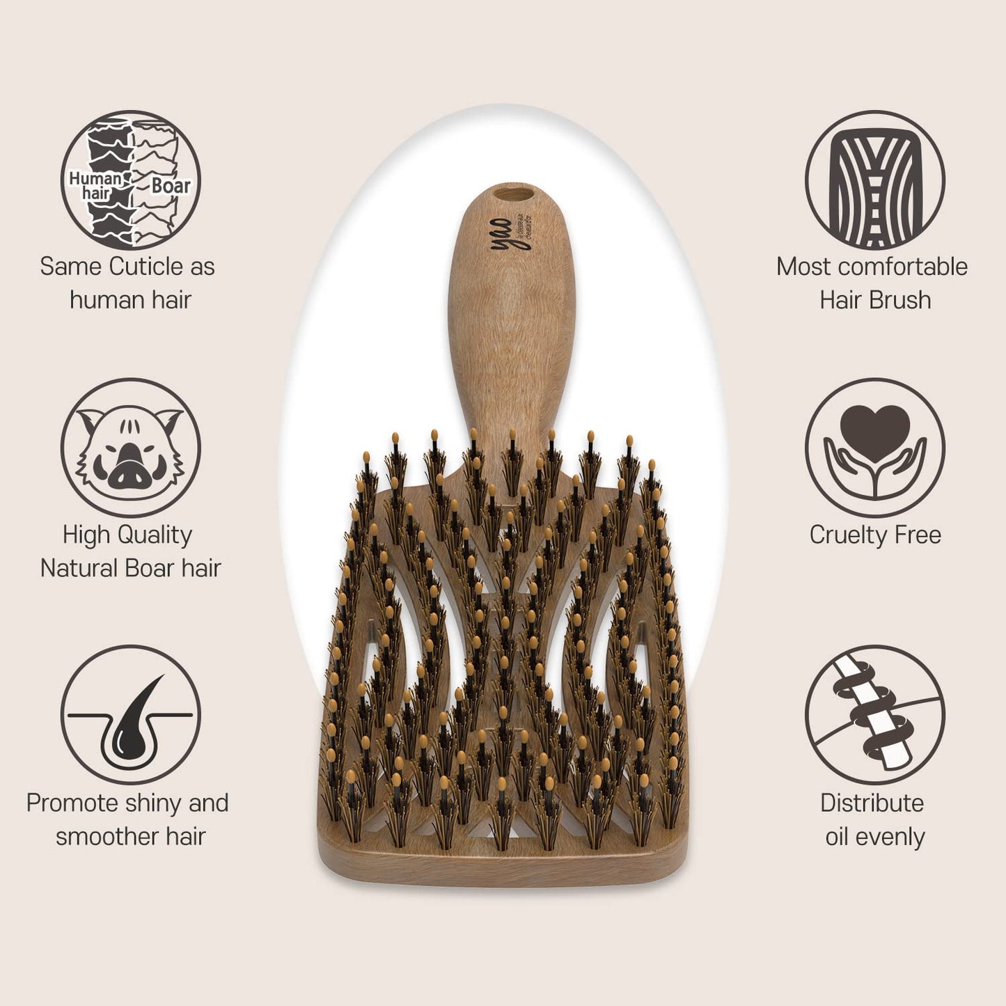 Yao - Cepillo de cerdas de jabalí, desenredante de cabello grueso y rizado ventilado para mujeres y niños, cabello brillante y texturizado