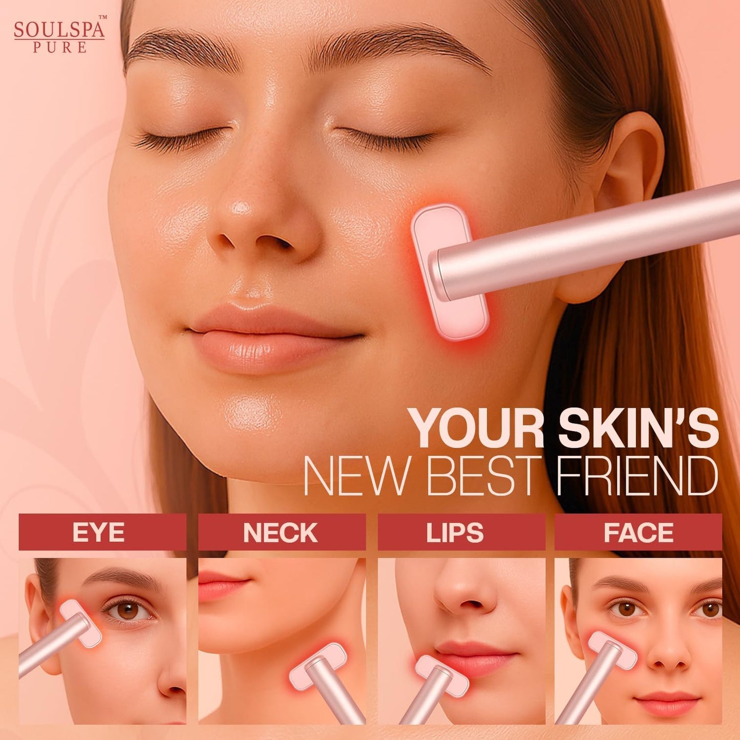 Soulspa Pure Masajeador facial 7 en 1 LED varita de luz roja para c...