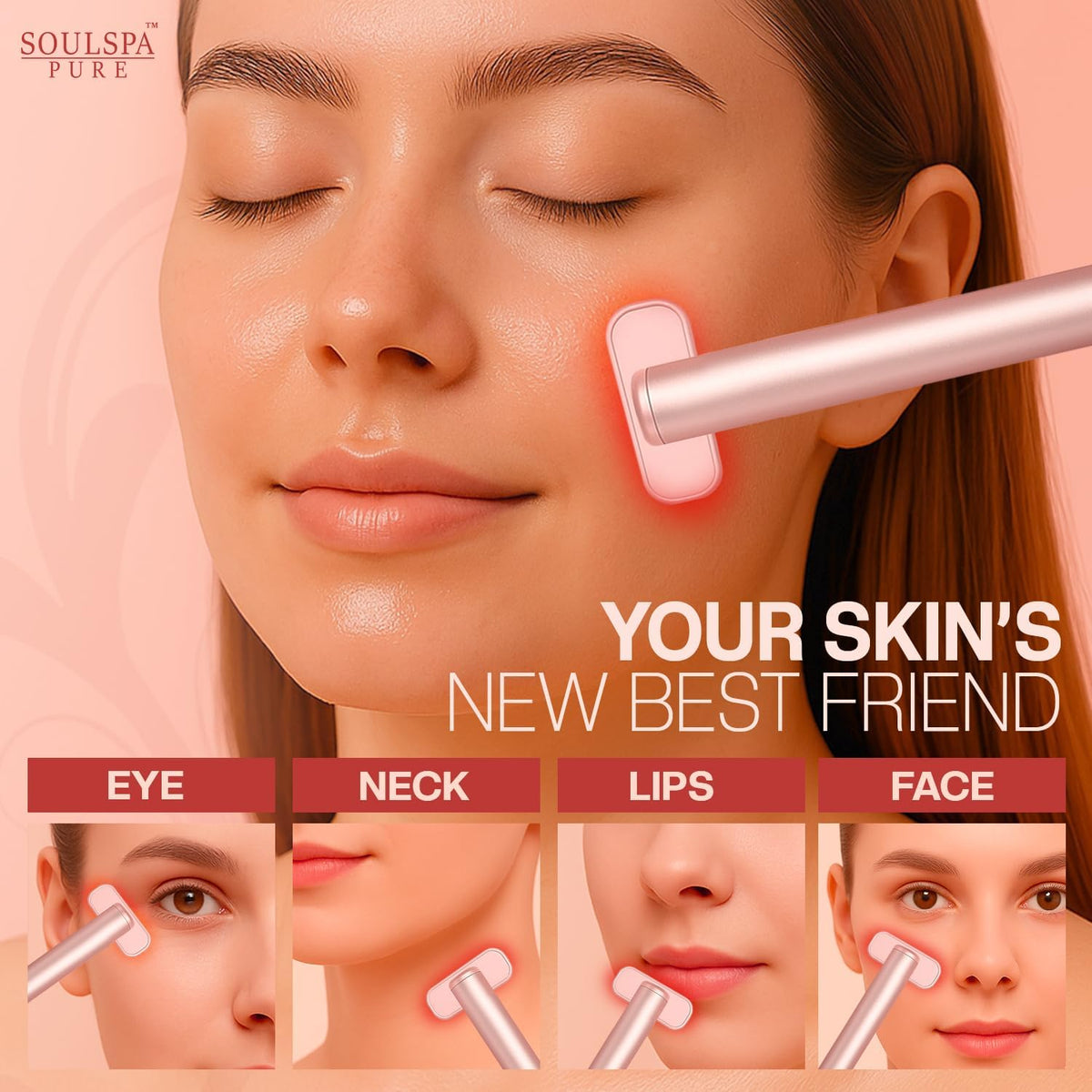 Soulspa Pure Masajeador facial 7 en 1 LED varita de luz roja para c...