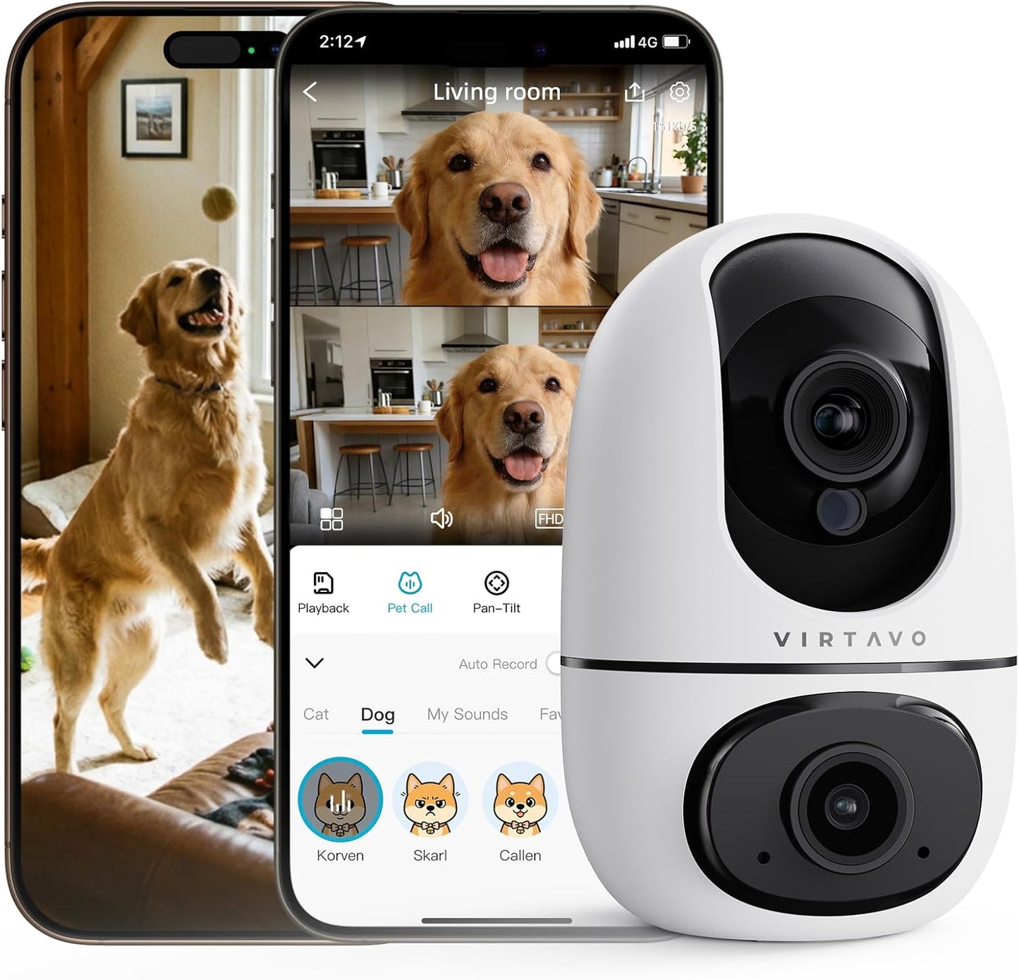 virtavo Cámara de seguridad para interiores, monitor WiFi de doble...