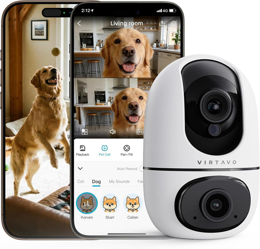 virtavo Cámara de seguridad para interiores, monitor WiFi de doble...