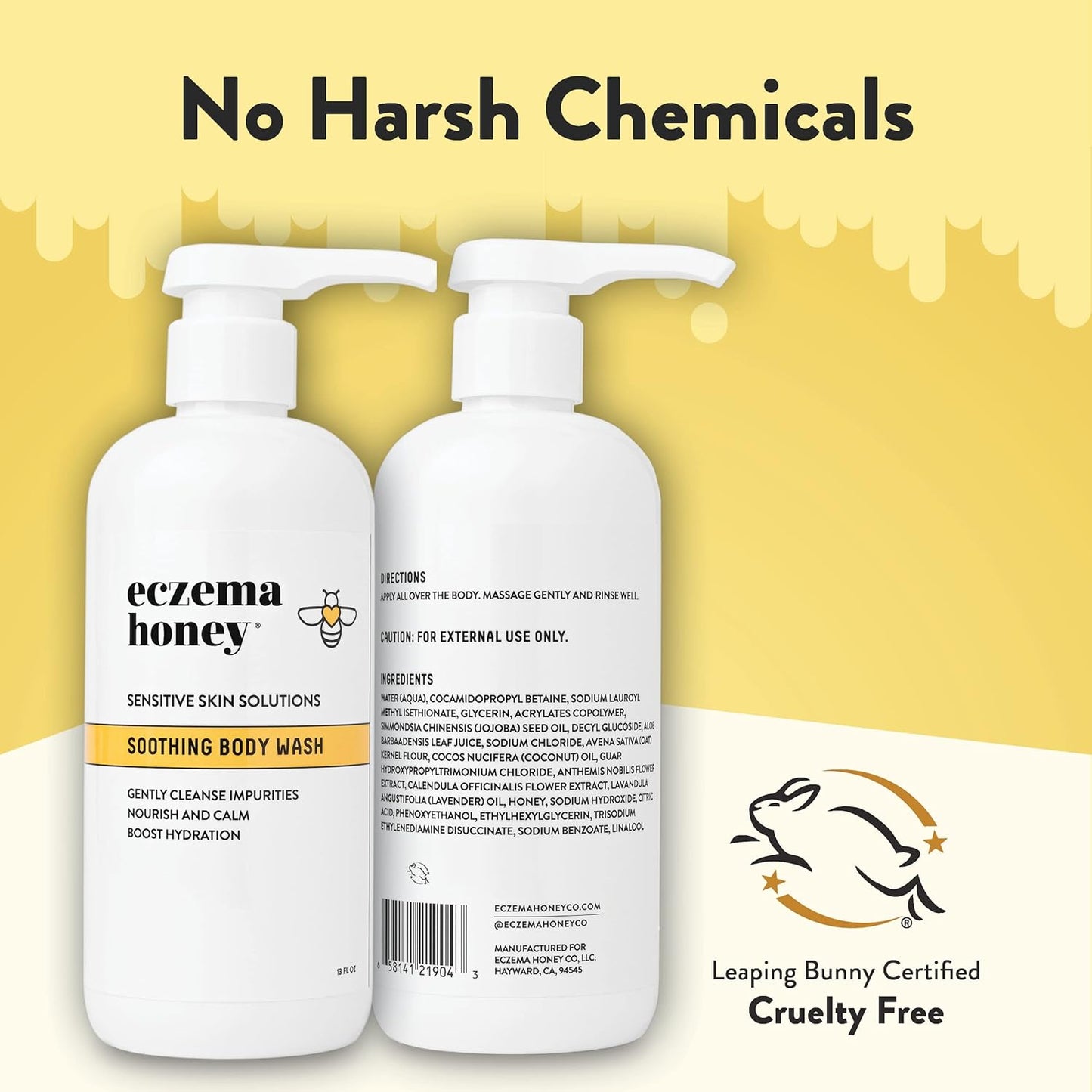 ECZEMA HONEY Gel de baño calmante - Gel de ducha diario y tratamiento de eccema - Gel de ducha para piel sensible para adultos, niños y bebés - Limpiador corporal para aliviar el eccema (13 onzas)