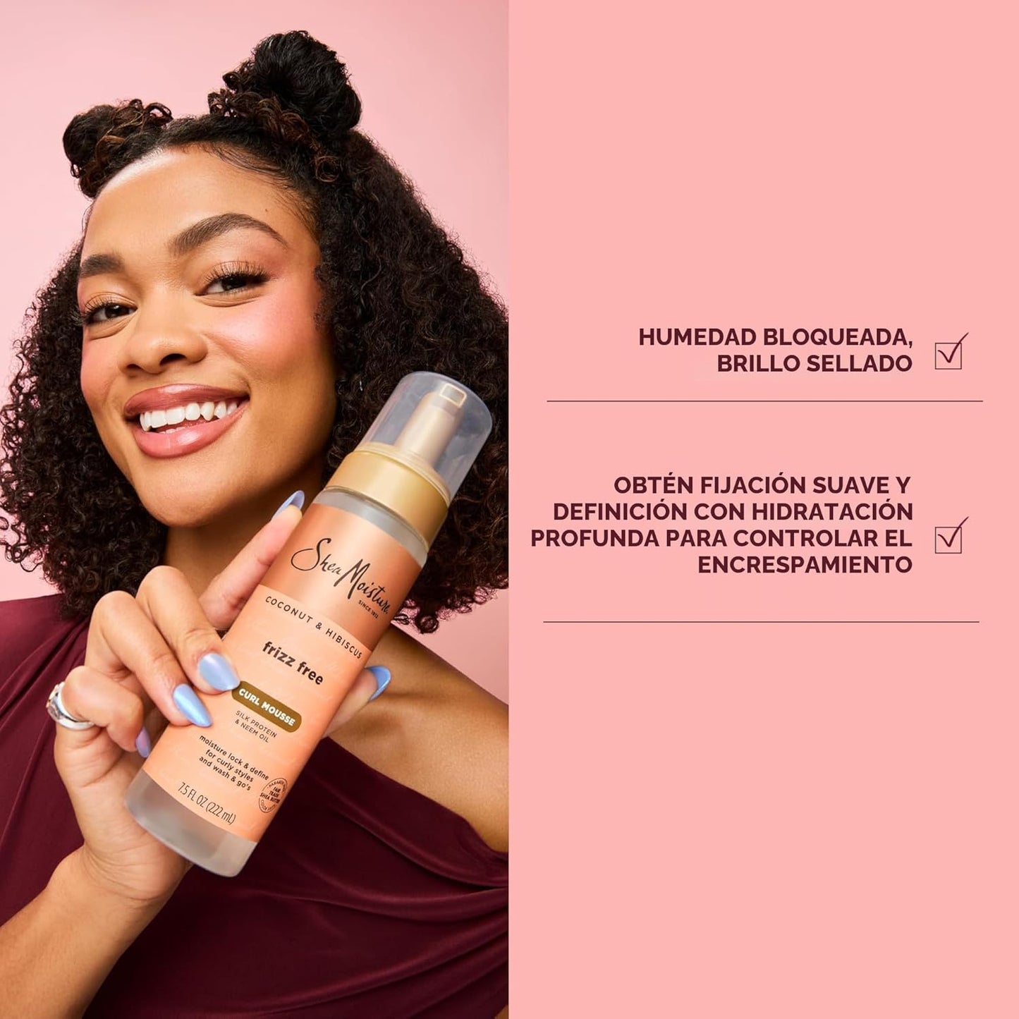 Espuma para rizos SheaMoisture de coco y hibisco para control del e...