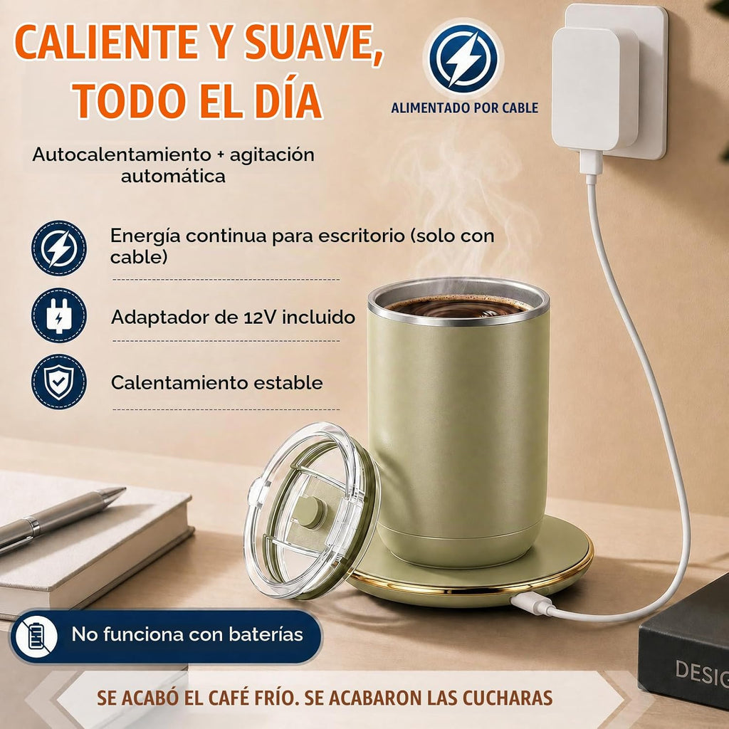 Taza de café con agitación automática, taza calentada de 10 oz con...