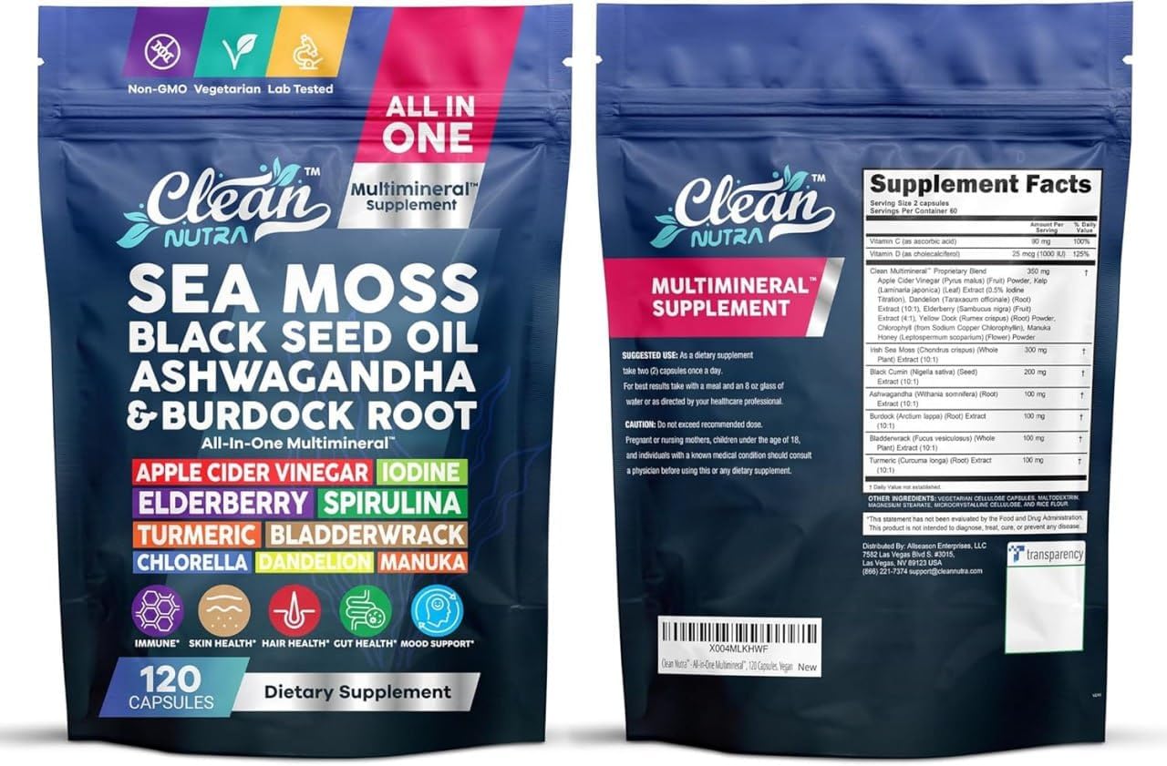Clean Nutraceuticals Aceite de semilla negra de musgo marino Ashwag...