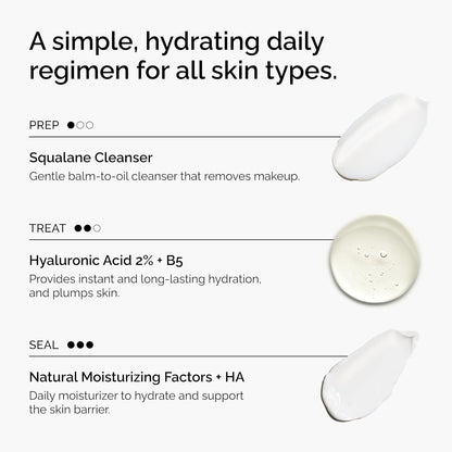 The Ordinary The Daily Set, rutina diaria de cuidado de la piel con limpiador de escualeno, ácido hialurónico 2% + B5 y factores hidratantes naturales + HA | Set de cuidado de la piel