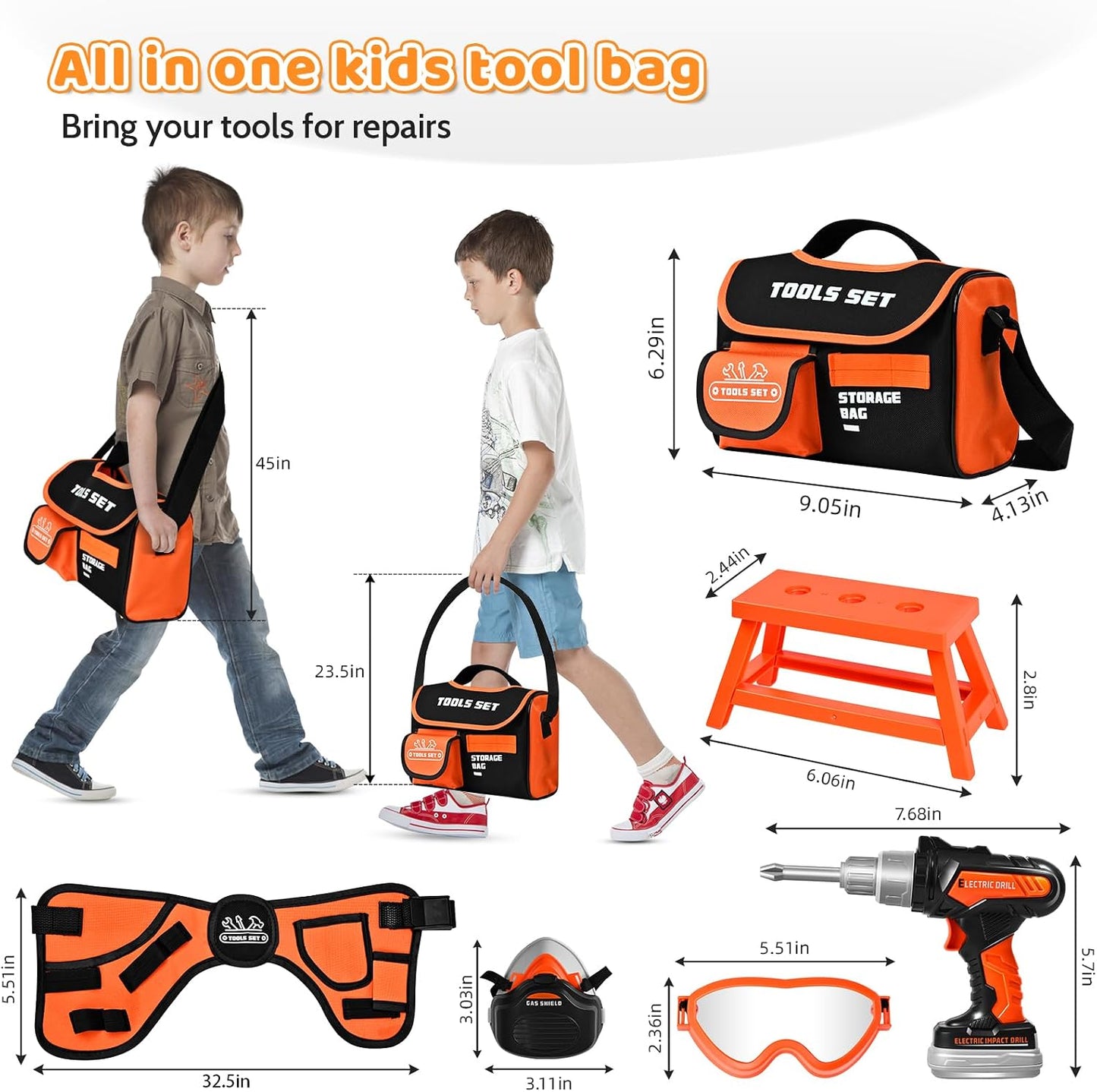 Juego de herramientas para niños, 49 piezas, bolsa de herramientas...