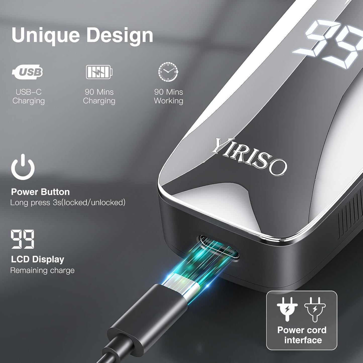 Maquinilla de afeitar eléctrica para hombres, afeitadora de larga duración de 90 minutos con cabezal flotante 4D y pantalla LCD, ultra suave para pieles sensibles, IPX6 impermeable, carga rápida USB-C, con estuche de viaje, regalo ideal