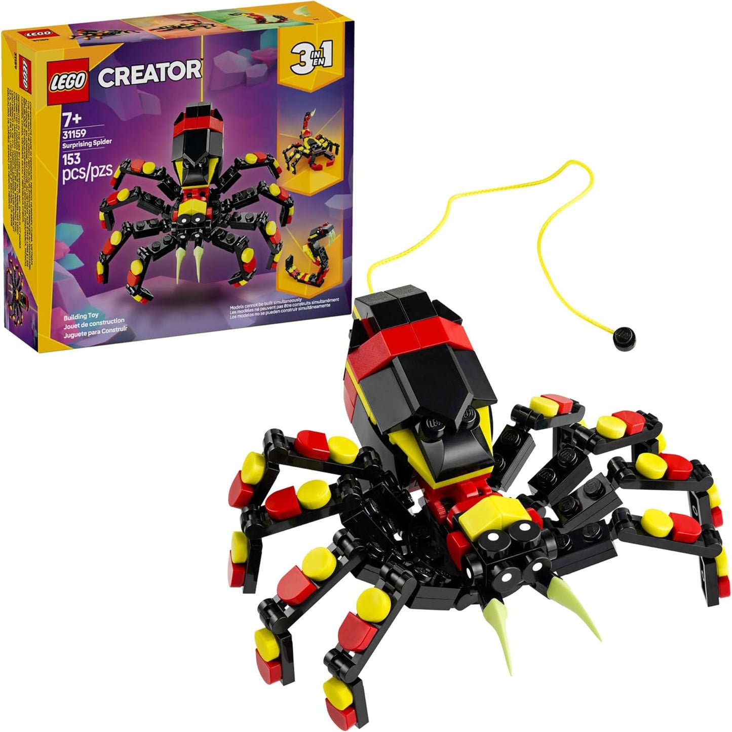LEGO Creator 31159 - Juguete de araña sorprendente de animales salvajes 3 en 1, juguete de construcción con 3 opciones de construcción, araña, escorpión o serpiente, figuras de animales para niños
