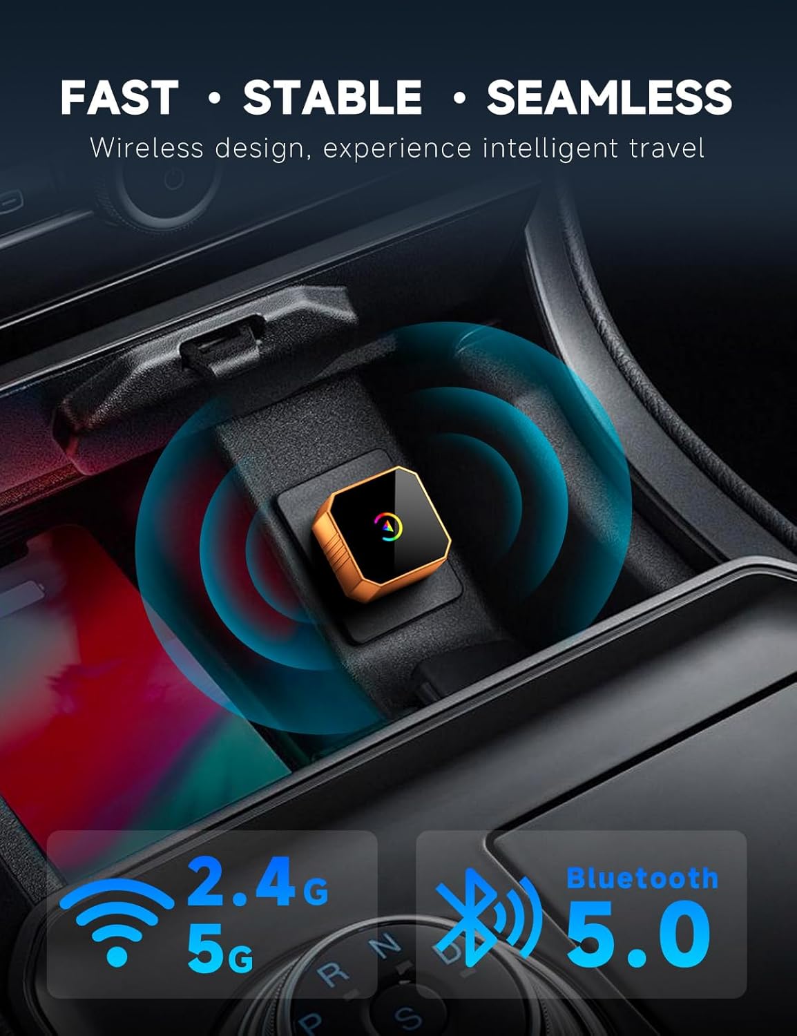 Mini adaptador inalámbrico CarPlay 2026 con cable a inalámbrico para CarPlay y Android Auto, Plug and Play, conexión estable con latencia cero, compatible con iPhone iOS 10+Android 11+