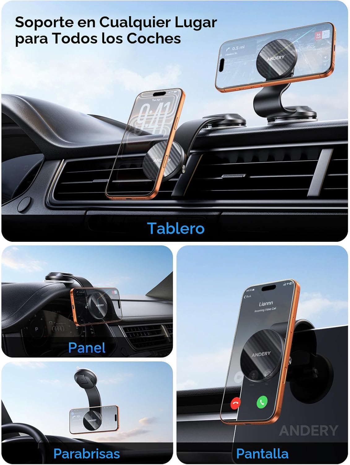 ANDERY Soporte de teléfono de coche para MagSafe [brazo de aleación...