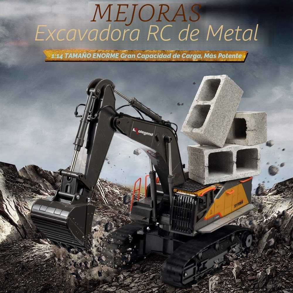 kolegend - Excavadora RC de 22 canales, pala de metal, brazos indep...
