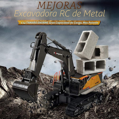 kolegend - Excavadora RC de 22 canales, pala de metal, brazos indep...