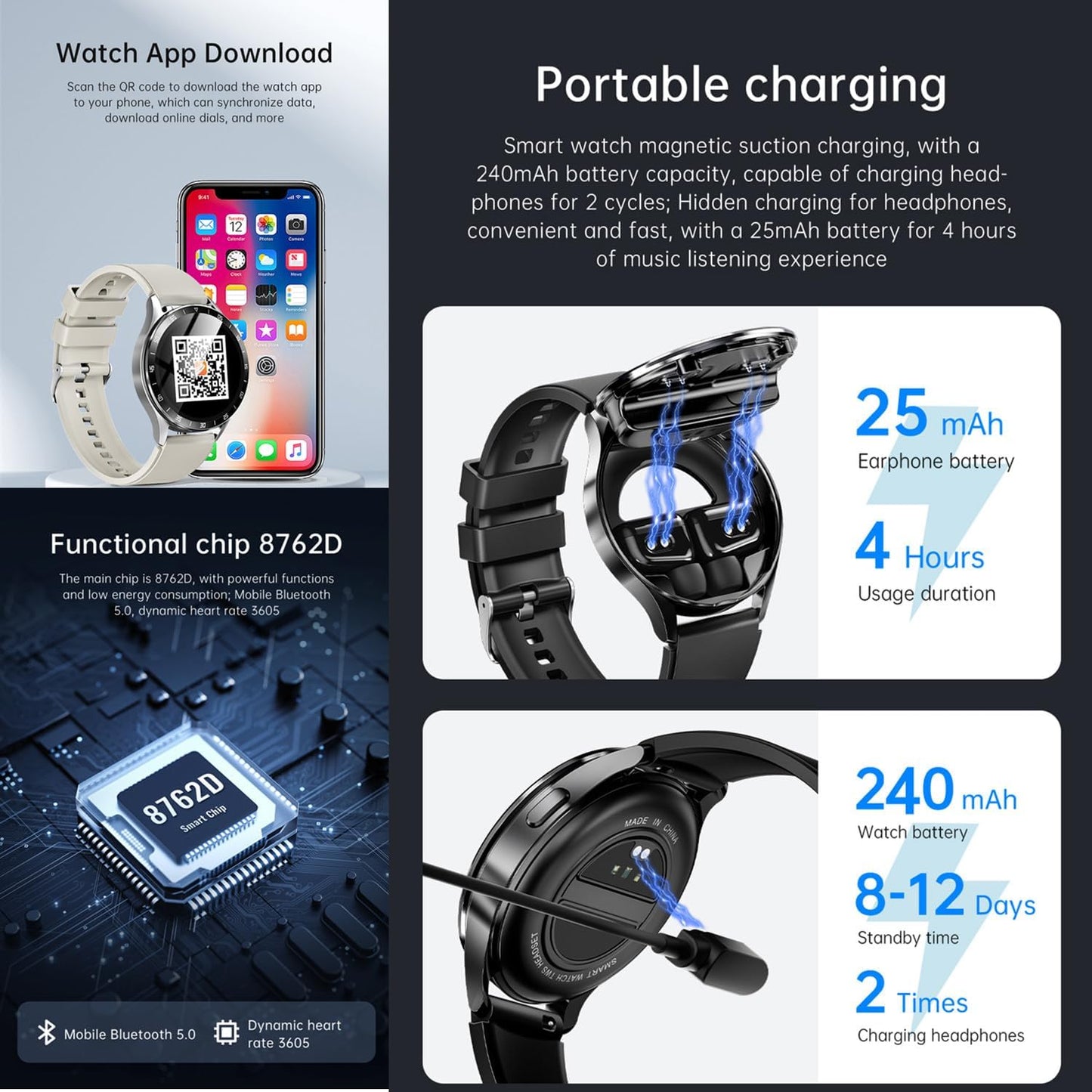 X10 - Reloj inteligente con auriculares para iPhone, teléfonos inte...