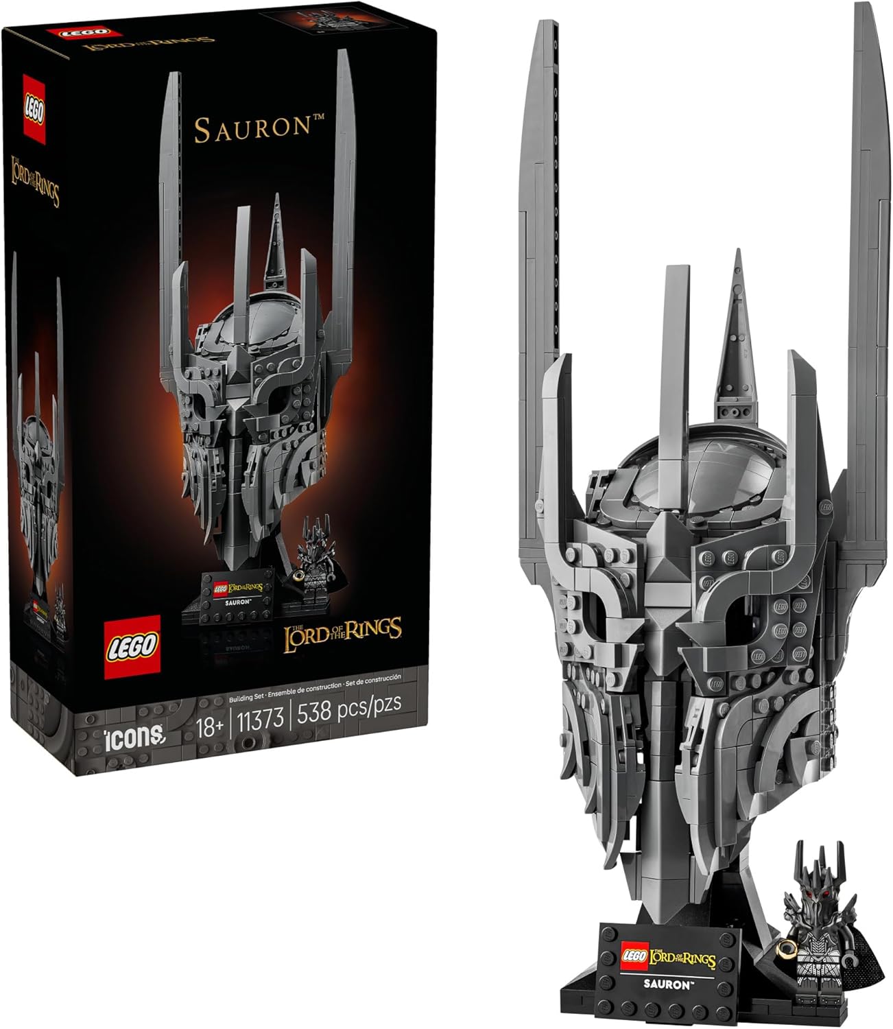 LEGO Icons The Lord of the Rings: Sauron's Helmet - Juego de construcción para adultos, mayores de 18 años - Dormitorio, oficina en casa, decoración de estante de libros, con minifigura Sauron, regalo
