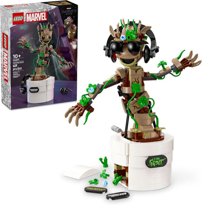 LEGO Marvel Dancing Groot, Guardianes de la Galaxia Juguete, regalo de cumpleaños construible, juguete de Marvel, juego interactivo operado a mano de superhéroe, regalo de Marvel para niños, figura