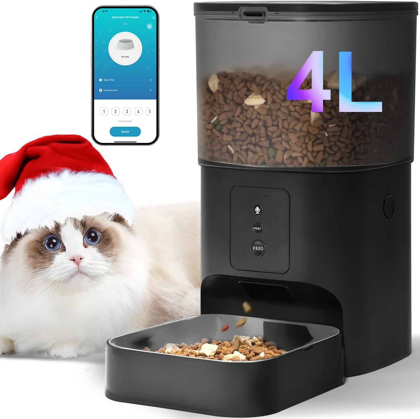 ANDOLL HOME Comedero automático para gatos de 2.4 G, dispensador de...