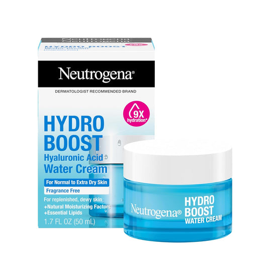 Neutrogena Hydro Boost - Crema de agua, hidratación de 72 horas para piel normal o extra seca, sin fragancia, hidratante facial con ácido hialurónico, 1.7 onzas y limpiador de gel hidratante Hydro Boost tamaño de prueba, 0.5 onzas líquidas