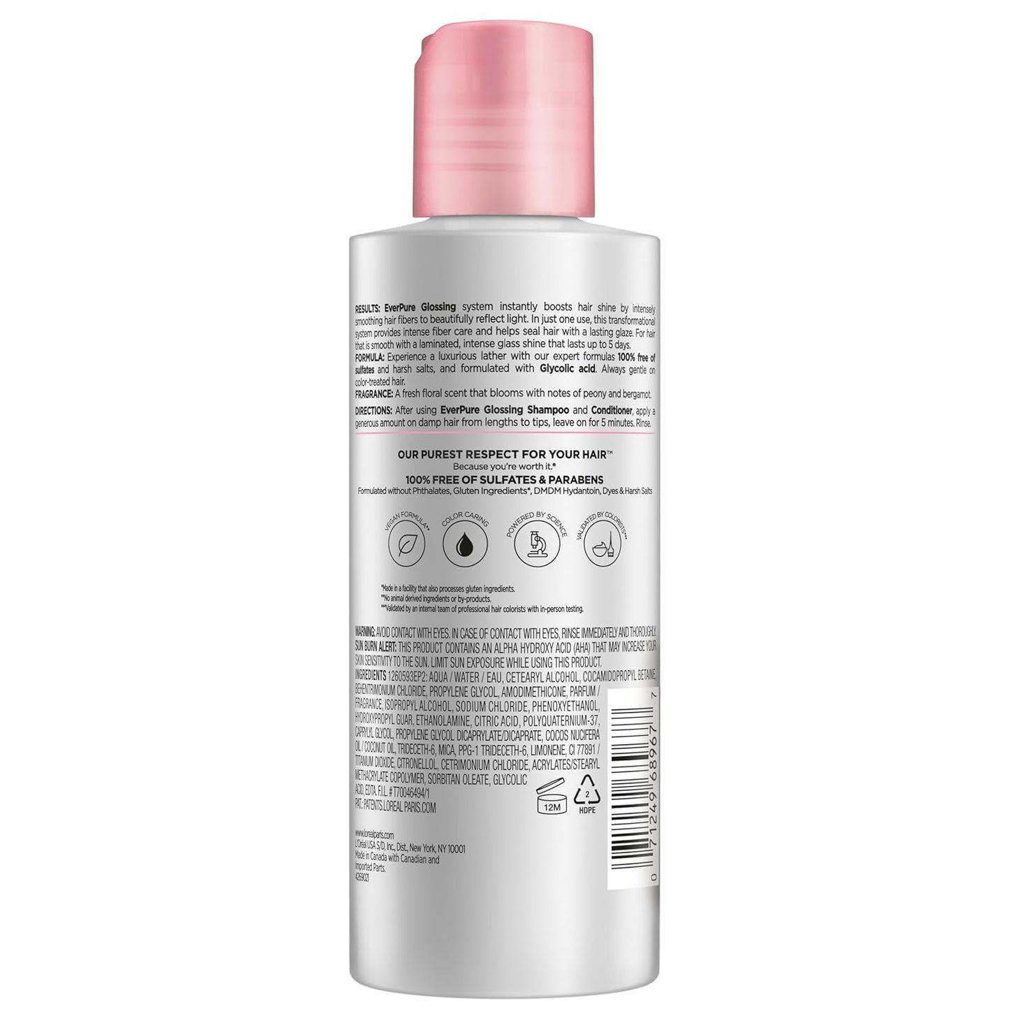 L'Oreal Paris Máscara capilar de laminación Glossing con ácido glicólico, tratamiento capilar para un brillo duradero y suavidad para cabello opaco y seco, EverPure, 5.1 onzas líquidas