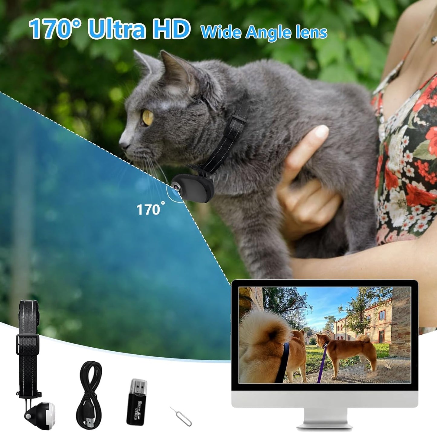 ehomful Collar de cámara HD 1080P para gatos con grabación de video...