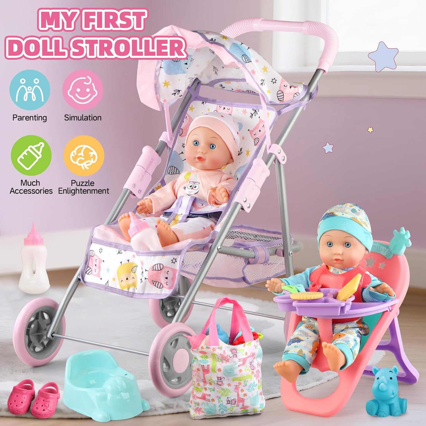 YIYBM Juego de Cochecito de Muñeca Bebé con Muñeca Bebé de 12.5"...