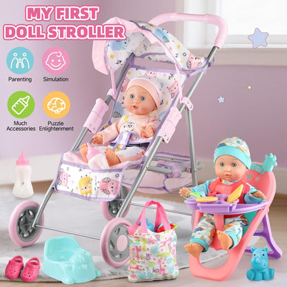 YIYBM Juego de Cochecito de Muñeca Bebé con Muñeca Bebé de 12.5"...