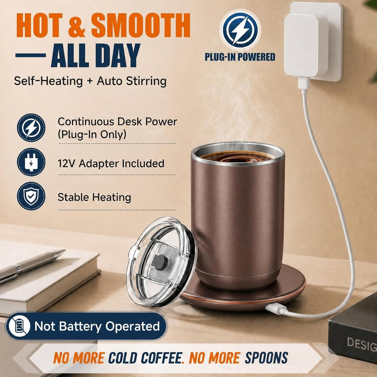 Taza de café con agitación automática, taza calentada de 10 oz con...