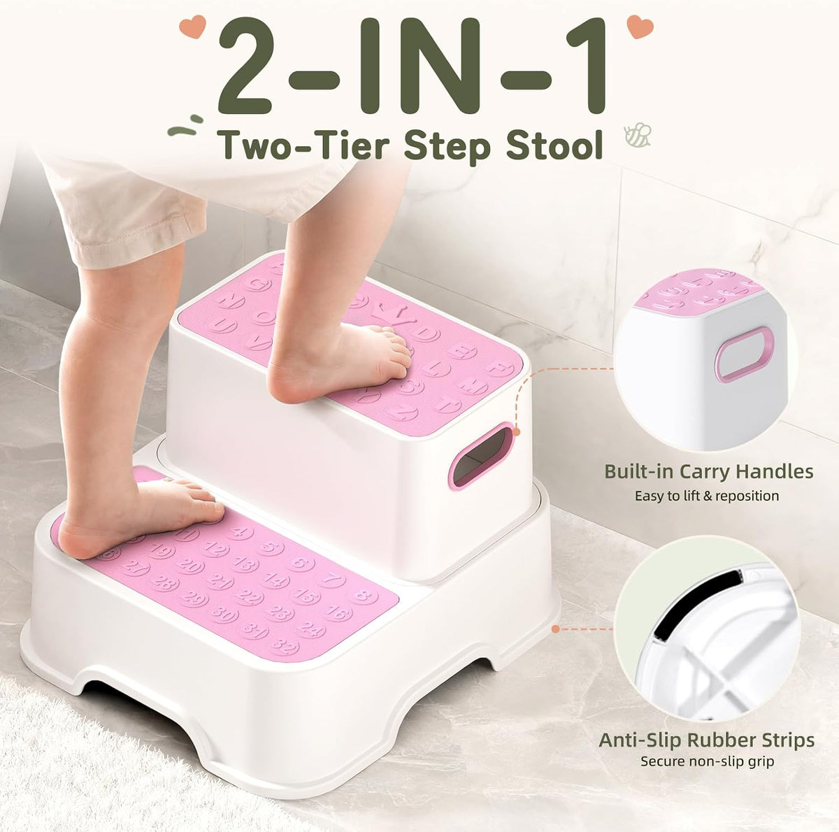 COOSEYA Taburetes de 2 escalones para niños, taburete para niños pe...
